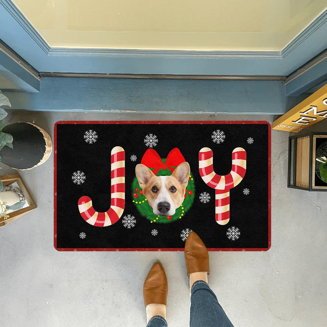 Custom Doormat with Dog Cat Pet Photo, Funny Personalized Pet Doormat, Christmas Joy Mat, Welcome Mat, Indoor Outdoor Mat, Front Door Mat