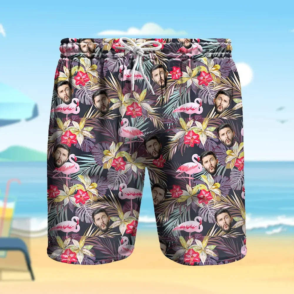 Personalized Hawaiian Short Flower Beach Short Style Face on Swim Trunks Men Beach Trunk