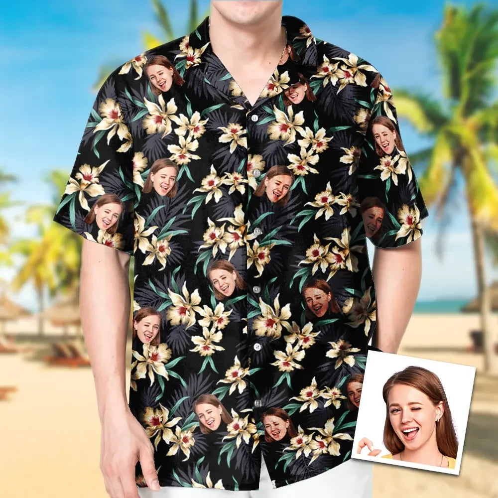 Custom Face Hawaiian Shirt Flower Beach Shirt Hawaiian Beach Shirt Holiday Gift