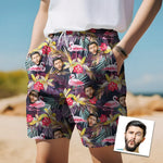 Load image into Gallery viewer, Personalized Hawaiian Short Flower Beach Short Style Face on Swim Trunks Men Beach Trunk
