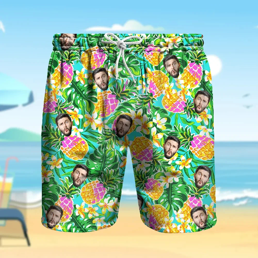 Personalized Hawaiian Short Flamingo Beach Short Style Face on Swim Trunks Men Beach Trunk