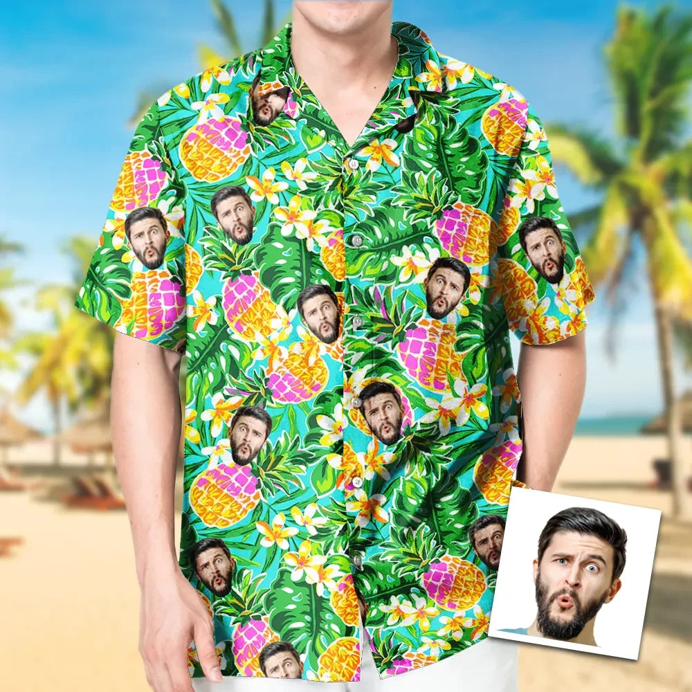 Custom Face Hawaiian Shirt Pineapple Beach Shirt Hawaiian Beach Shirt Holiday Gift