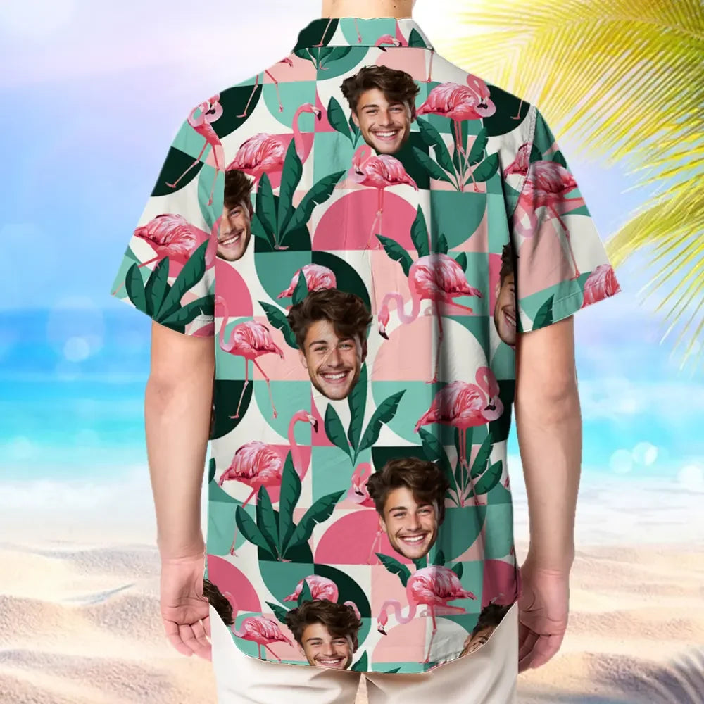 Custom Face Hawaiian Shirt Flamingo All Over Print Hawaiian Beach Shirt Holiday Gift