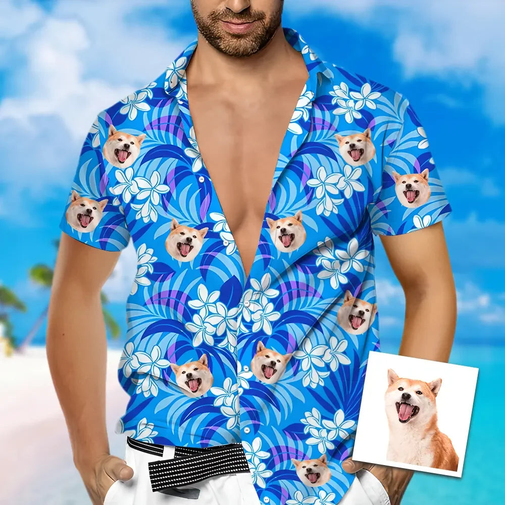 Custom Face Hawaiian Shirt Flower Beach Shirt For Pet Lover Hawaiian Beach Shirt Holiday Gift